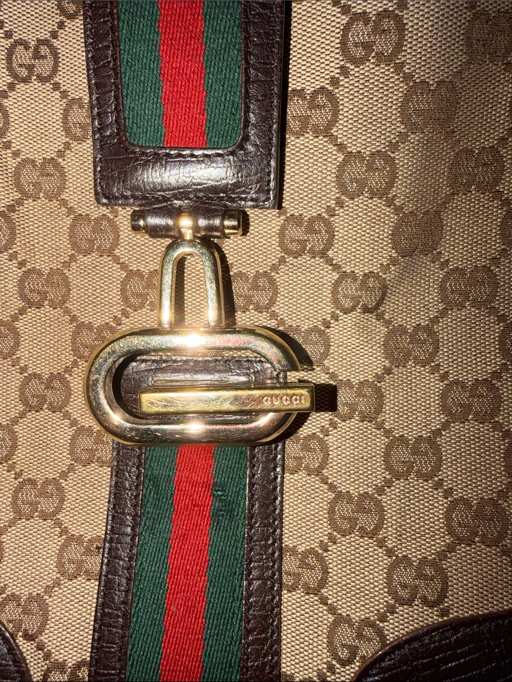 Gucci Brown GG Canvas Shoulder Bag with Green and Red Web - Picture 6 of 10